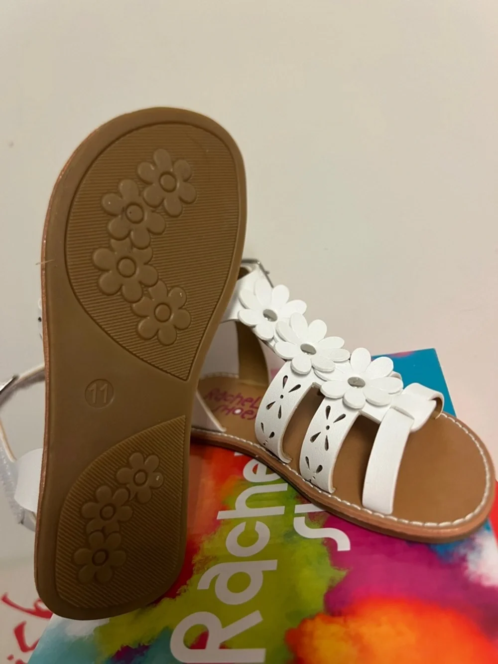 Rachel Shoes White Girls' Floral T-Strap Sandals Size 11